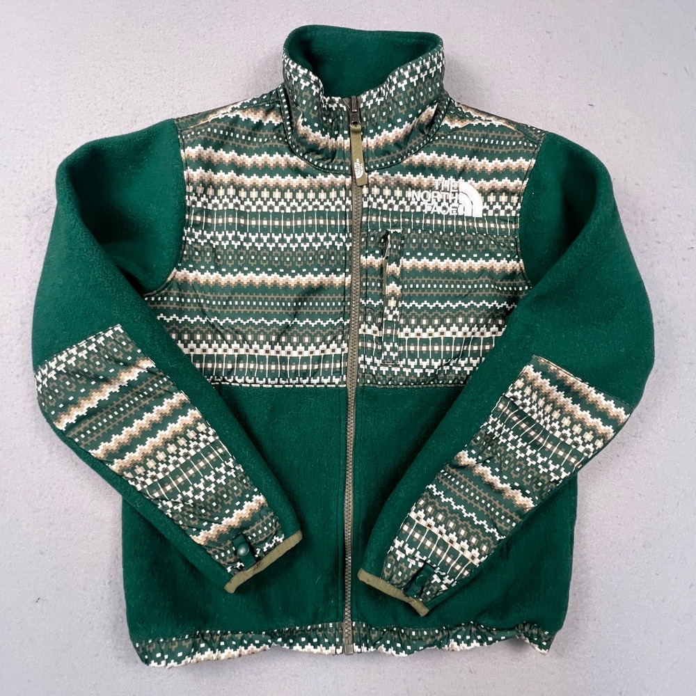 The North Face Fleece Jacket Youth M 10/12 Green Geometric Pattern Denali Style
